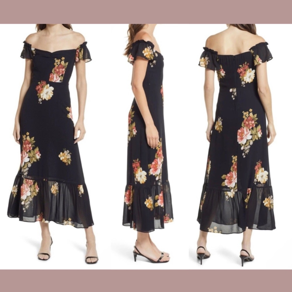 NWT $298 Reformation [ 0‎ ] Butterfly Georgette Off Shoulder Dress Arcadia